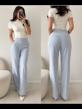 JL Atelier Light Blue Straight Leg Dress Pants | Minimalist Office Career Pant